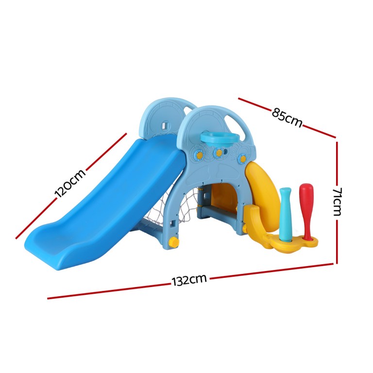 keezi kids slide set baseball bat basketball hoop outdoor playground 120cm blue
