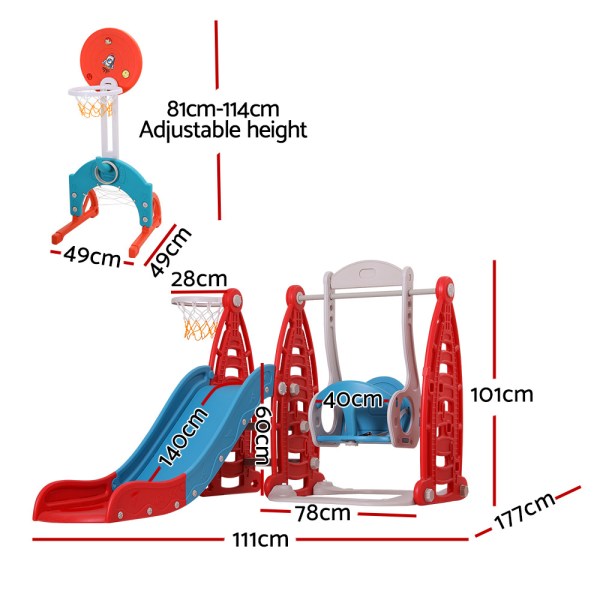 keezi kids slide swing set basketball hoop rings football outdoor toys 140cm red keezi kids slide swing set basketball hoop rings football outdoor toys 140cm red