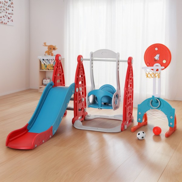 keezi kids slide swing set basketball hoop rings football outdoor toys 140cm red keezi kids slide swing set basketball hoop rings football outdoor toys 140cm red