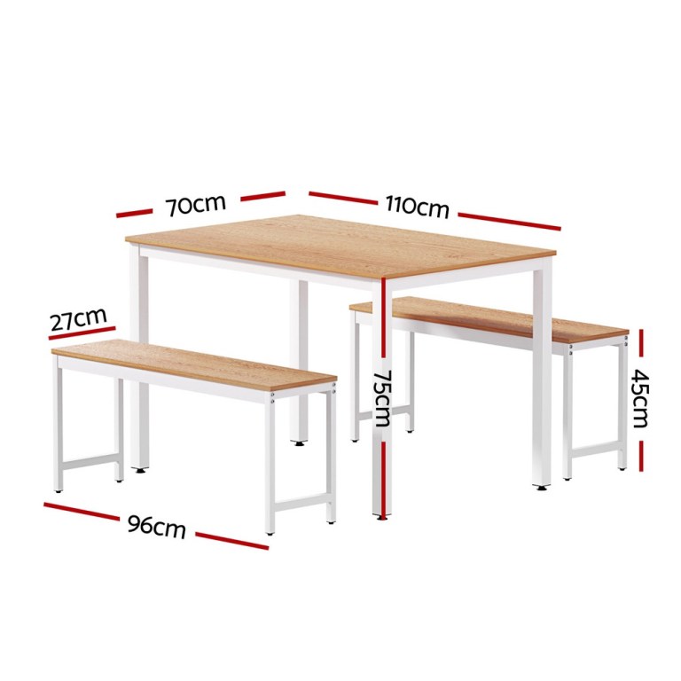 artiss dining table and chairs set 3pcs metal desk bench sets kitchen furniture
