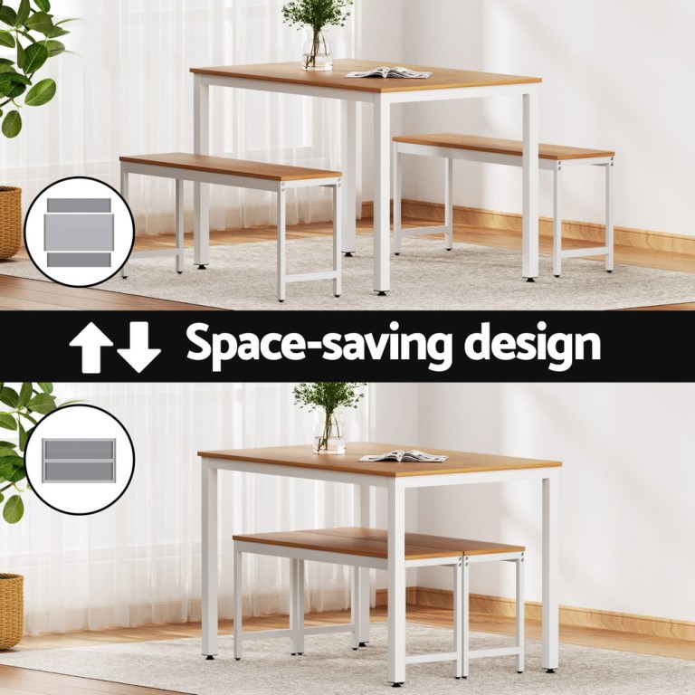 artiss dining table and chairs set 3pcs metal desk bench sets kitchen furniture