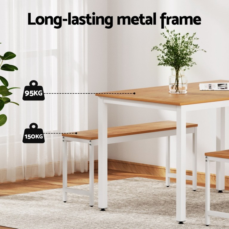 artiss dining table and chairs set 3pcs metal desk bench sets kitchen furniture