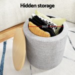 artiss storage ottoman blanket box 40cm linen round grey