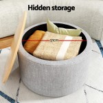 artiss storage ottoman blanket box 60cm linen round grey