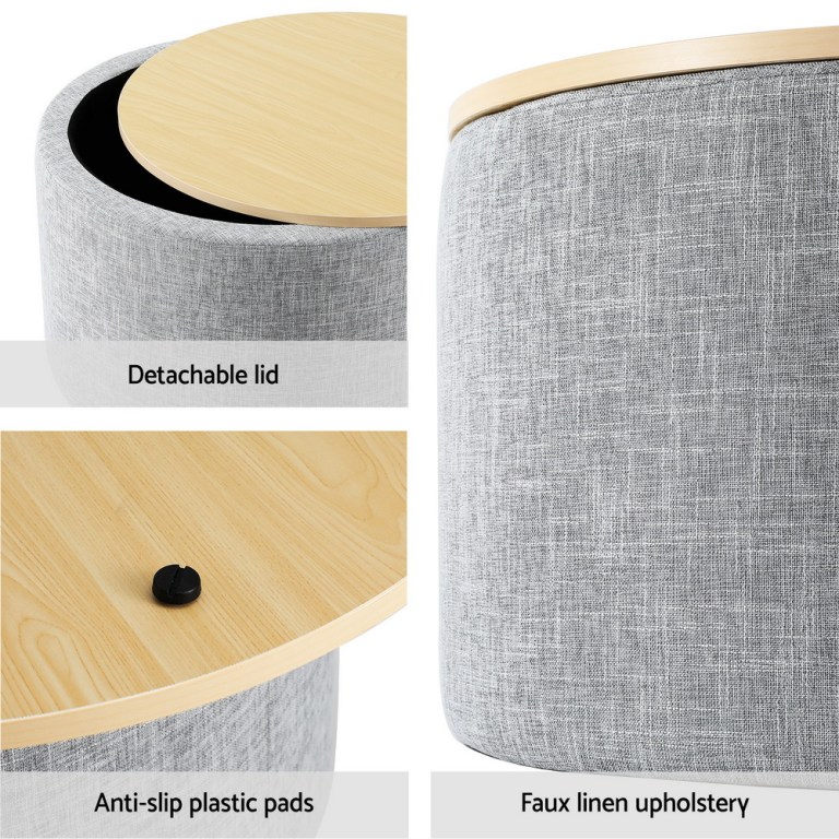 artiss storage ottoman blanket box 60cm linen round grey