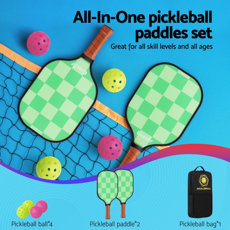 everfit pickleball paddle set fiberglass with balls bag tournament kit 2pcs pickle balls rackets