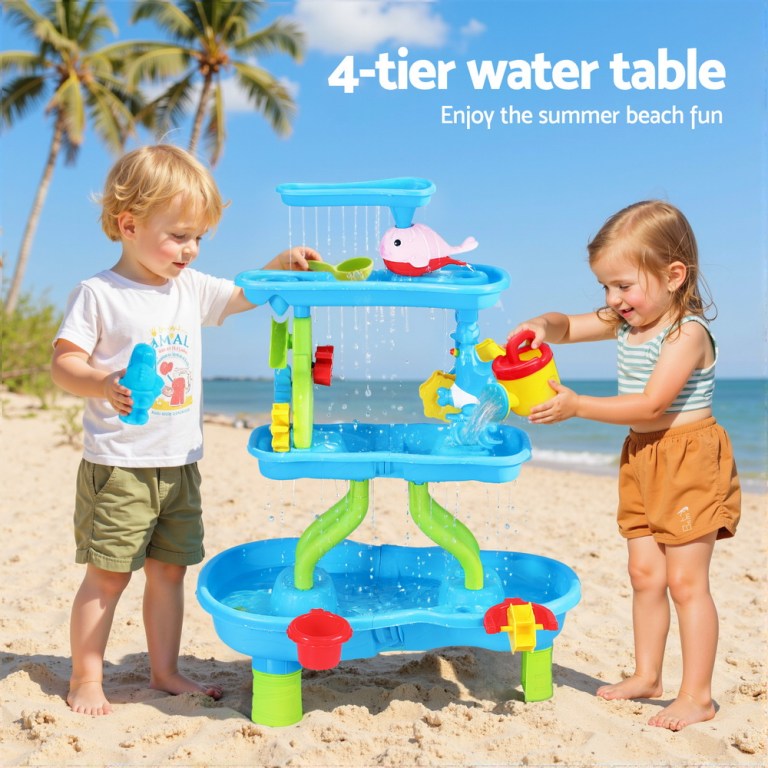 keezi kids sand and water table 4 tier waterfall sandpit toys beach shovel