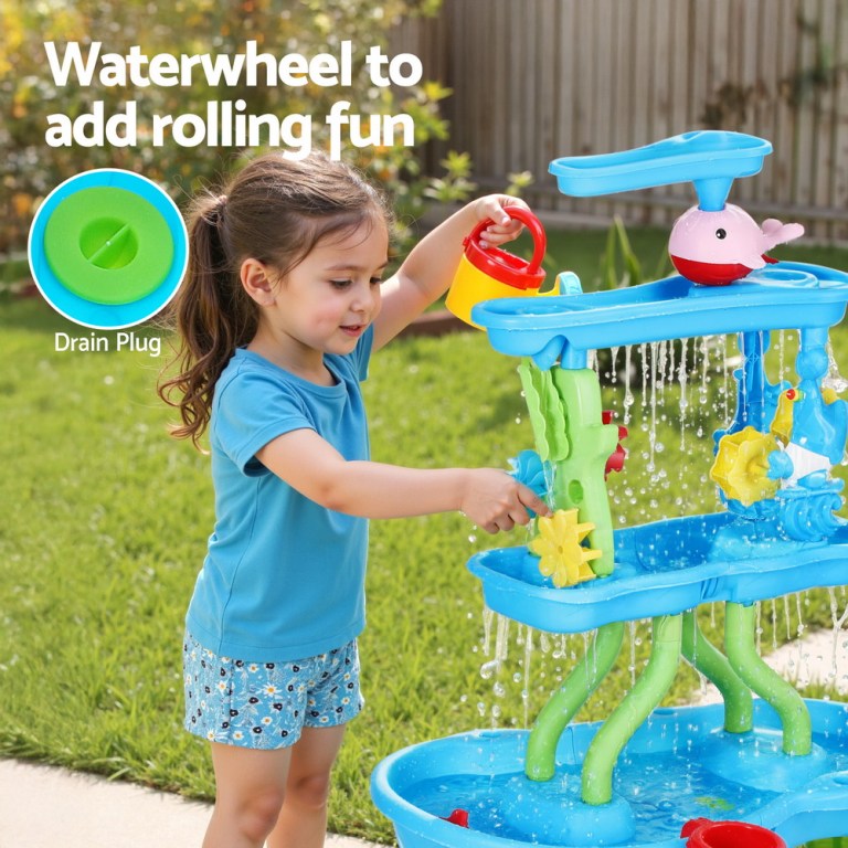 keezi kids sand and water table 4 tier waterfall sandpit toys beach shovel
