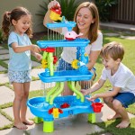 keezi kids sand and water table 4 tier waterfall sandpit toys beach shovel