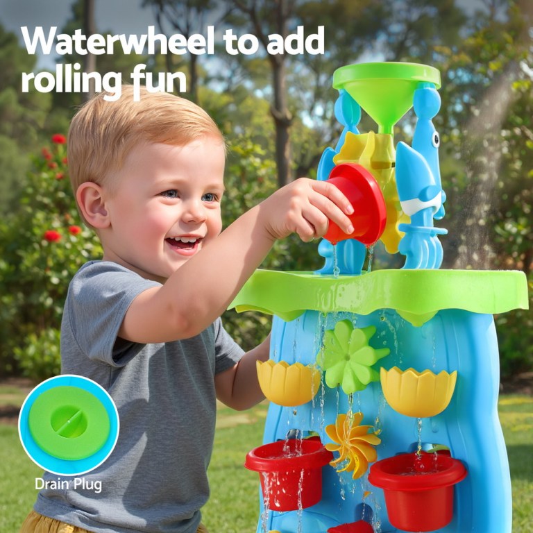 keezi kids sand and water table waterfall wall sandpit toys beach shovel