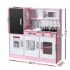 keezi kids wooden pretend kitchen play set cooking toys pot ice cup oven blackboard 80cm pink
