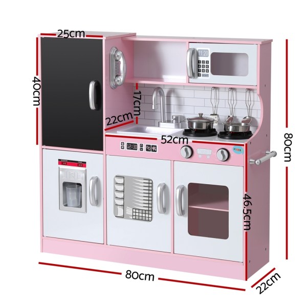 keezi kids wooden pretend kitchen play set cooking toys pot ice cup oven blackboard 80cm pink