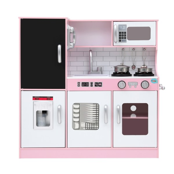 keezi kids wooden pretend kitchen play set cooking toys pot ice cup oven blackboard 80cm pink