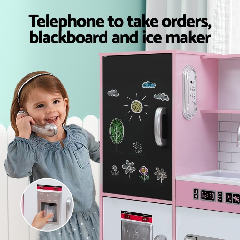 keezi kids wooden pretend kitchen play set cooking toys pot ice cup oven blackboard 80cm pink keezi kids wooden pretend kitchen play set cooking toys pot ice cup oven blackboard 80cm pink