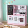 keezi kids wooden pretend kitchen play set cooking toys pot ice cup oven blackboard 80cm pink