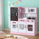 keezi kids wooden pretend kitchen play set cooking toys pot ice cup oven blackboard 80cm pink keezi kids wooden pretend kitchen play set cooking toys pot ice cup oven blackboard 80cm pink