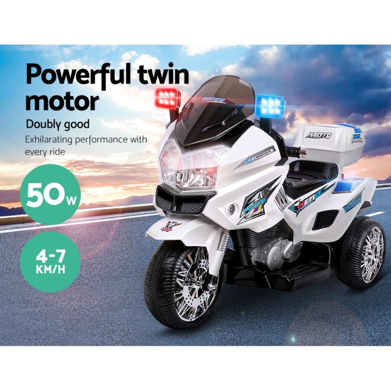 rigo kids electric ride on patrol police car bmw inspired s1k 6v battery white
