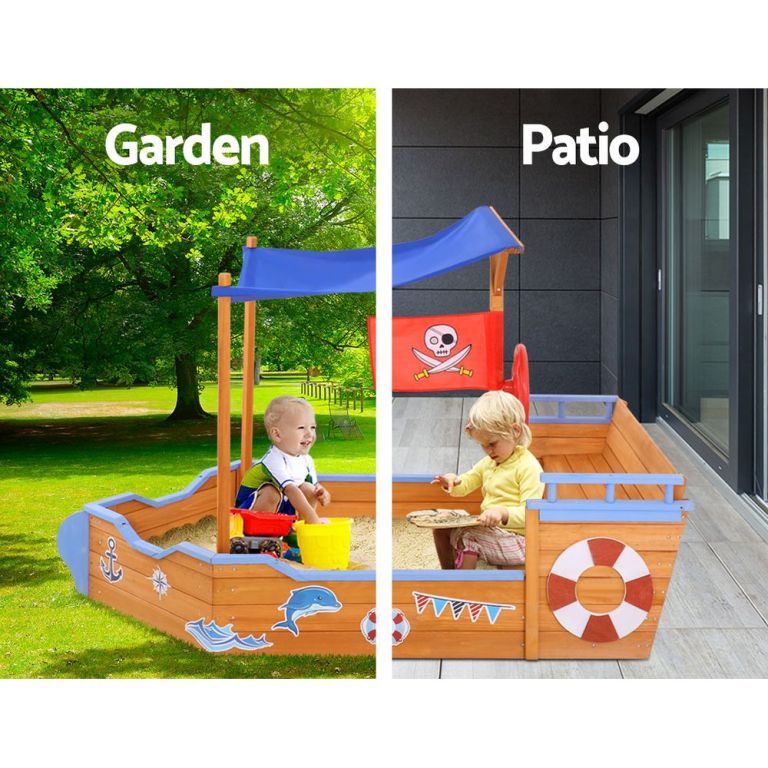 keezi kids sandpit wooden boat sand pit with canopy bench seat beach toys 165cm keezi kids sandpit wooden boat sand pit with canopy bench seat beach toys 165cm