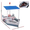 keezi kids sandpit wooden box boat canopy flag outdoor toys children blue