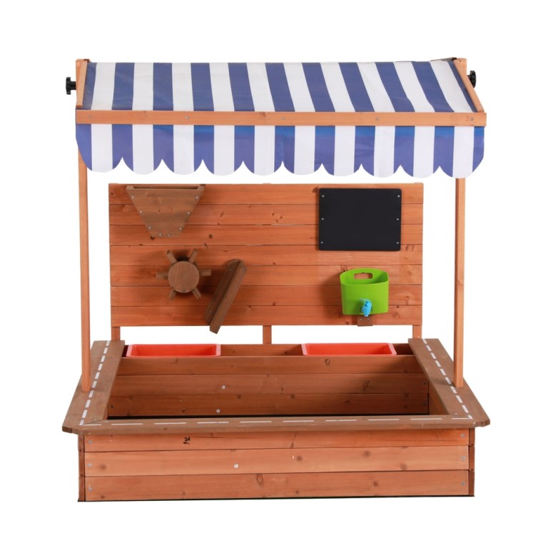keezi kids sandpit wooden canopy sandbox with cover funnel outdoor toys 110cm