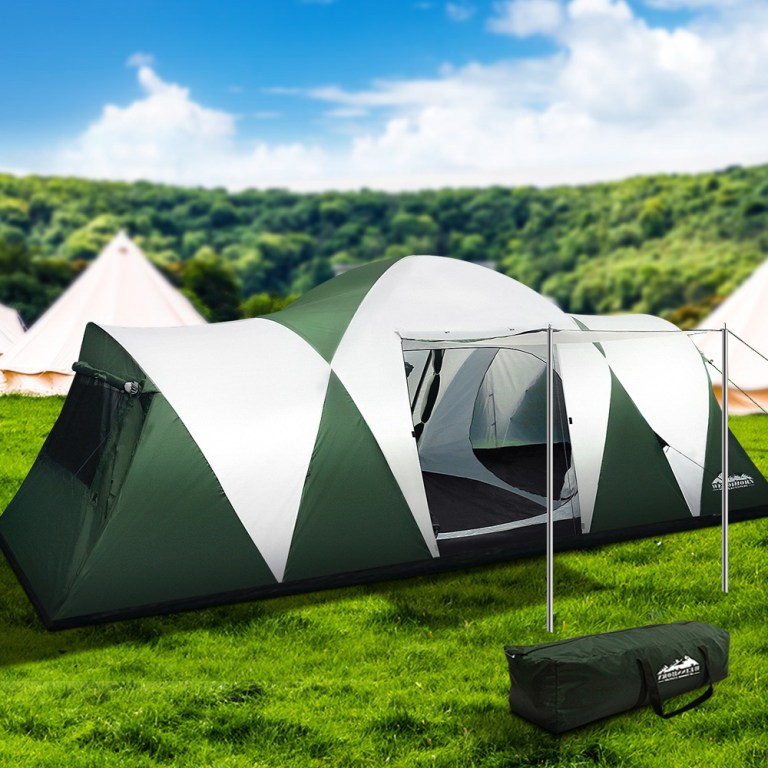 weisshorn family camping tent 12 person hiking beach tents (3 rooms) green