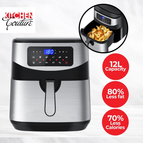 kitchen couture 12 litre air fryer multifunctional lcd one touch display silver kitchen couture 12 litre air fryer multifunctional lcd one touch display silver