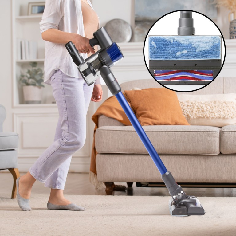 mygenie h20 pro wet mop 2 in 1 cordless stick vacuum cleaner handheld recharge blue