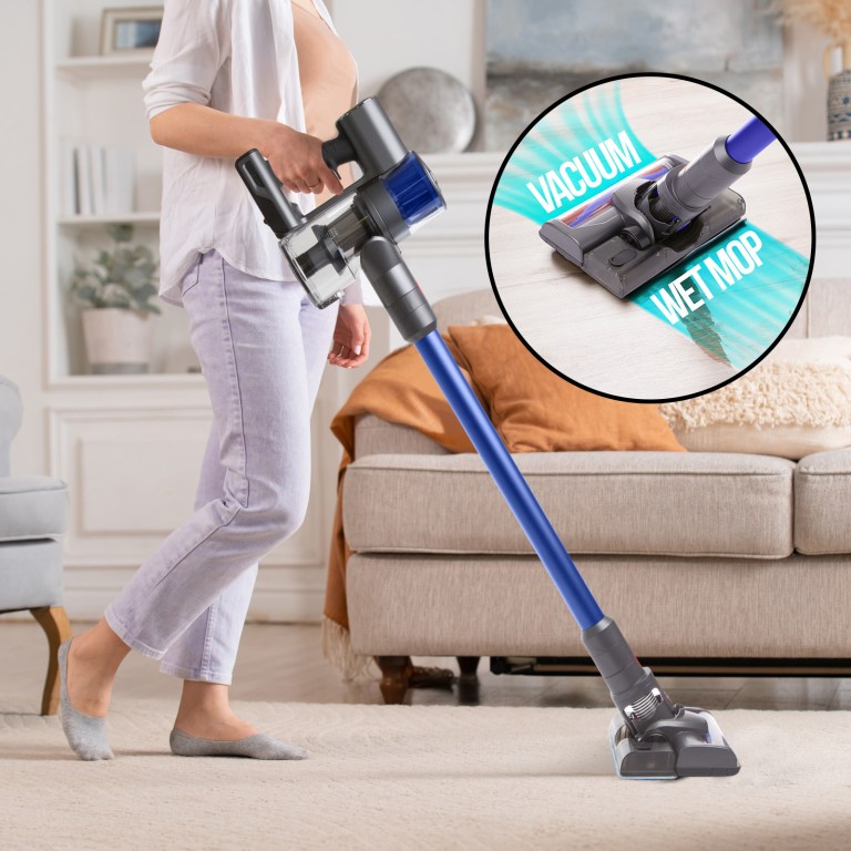 mygenie h20 pro wet mop 2 in 1 cordless stick vacuum cleaner handheld recharge blue