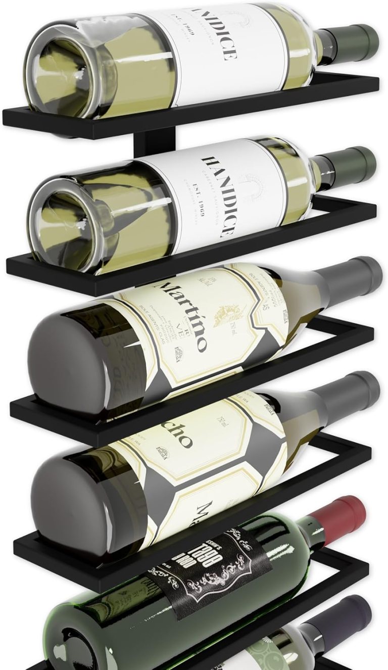 metal wall mount wine rack for wine bottles, liquor, champagne (holds 10 bottles)