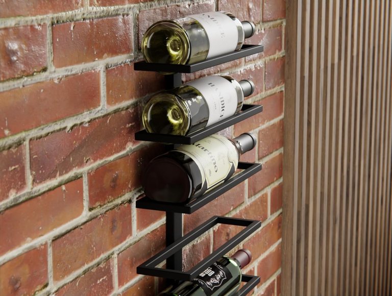 metal wall mount wine rack for wine bottles, liquor, champagne (holds 10 bottles)