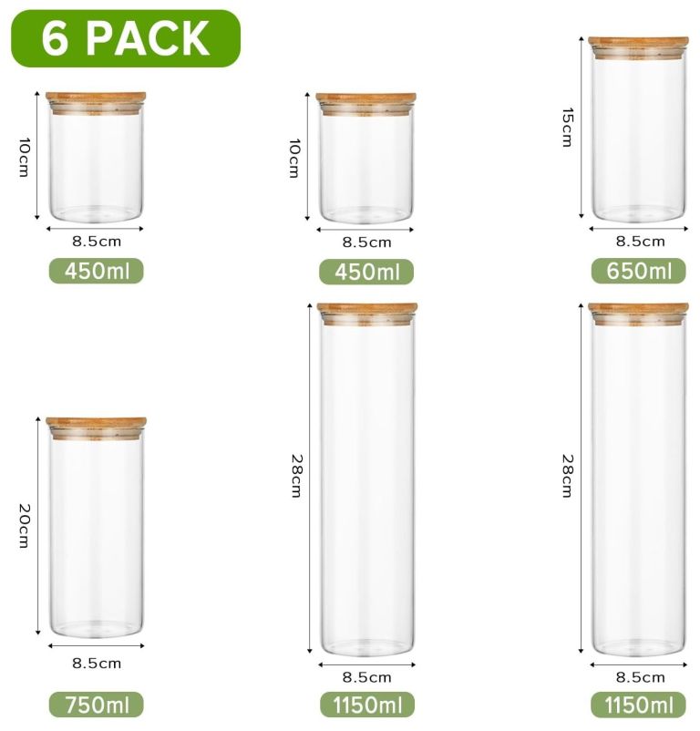 carla home 6 pack glass storage jars with bamboo lids for kitchen pantry, pasta, snacks, cookies, candy & more carla home 6 pack glass storage jars with bamboo lids for kitchen pantry, pasta, snacks, cookies, candy & more