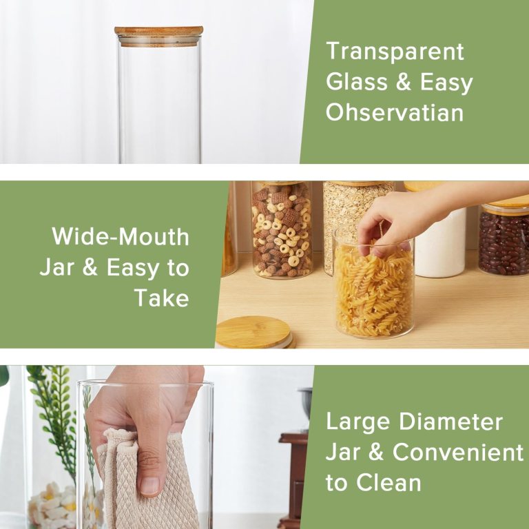carla home 6 pack glass storage jars with bamboo lids for kitchen pantry, pasta, snacks, cookies, candy & more carla home 6 pack glass storage jars with bamboo lids for kitchen pantry, pasta, snacks, cookies, candy & more