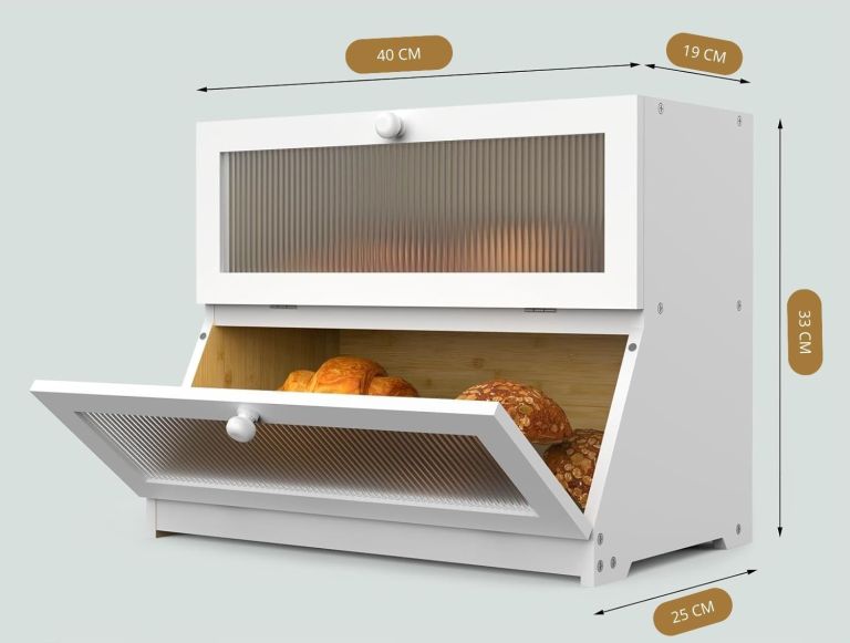 carla home double layer bamboo bread box for kitchen counter large capacity bread storage container with clear window, easy assembly, farmhouse style bread holder (white) carla home double layer bamboo bread box for kitchen counter large capacity bread storage container with clear window, easy assembly, farmhouse style bread holder (white)