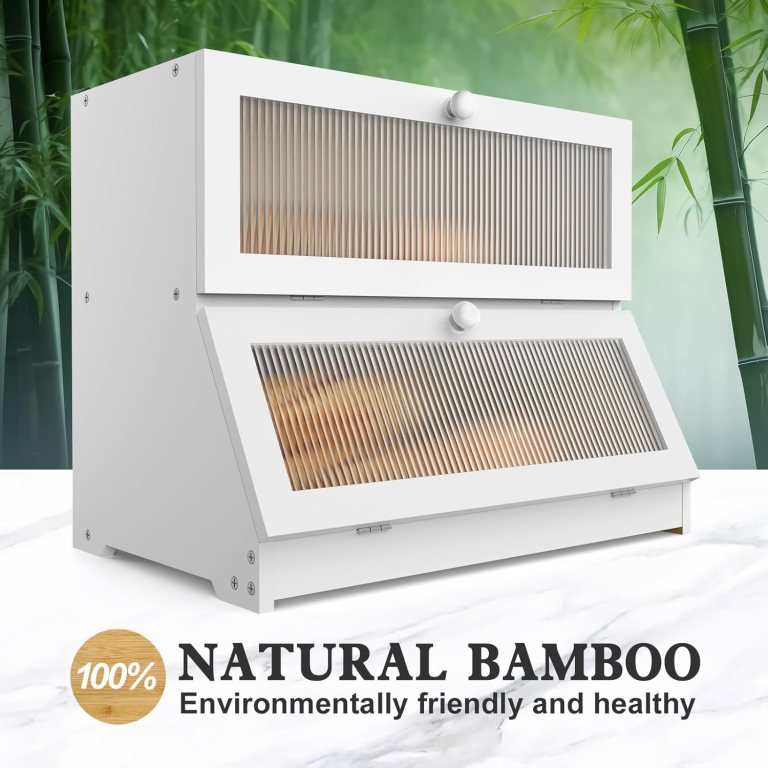 carla home double layer bamboo bread box for kitchen counter large capacity bread storage container with clear window, easy assembly, farmhouse style bread holder (white) carla home double layer bamboo bread box for kitchen counter large capacity bread storage container with clear window, easy assembly, farmhouse style bread holder (white)