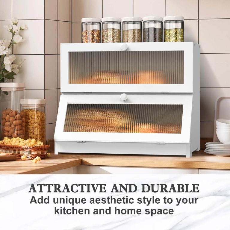 carla home double layer bamboo bread box for kitchen counter large capacity bread storage container with clear window, easy assembly, farmhouse style bread holder (white) carla home double layer bamboo bread box for kitchen counter large capacity bread storage container with clear window, easy assembly, farmhouse style bread holder (white)