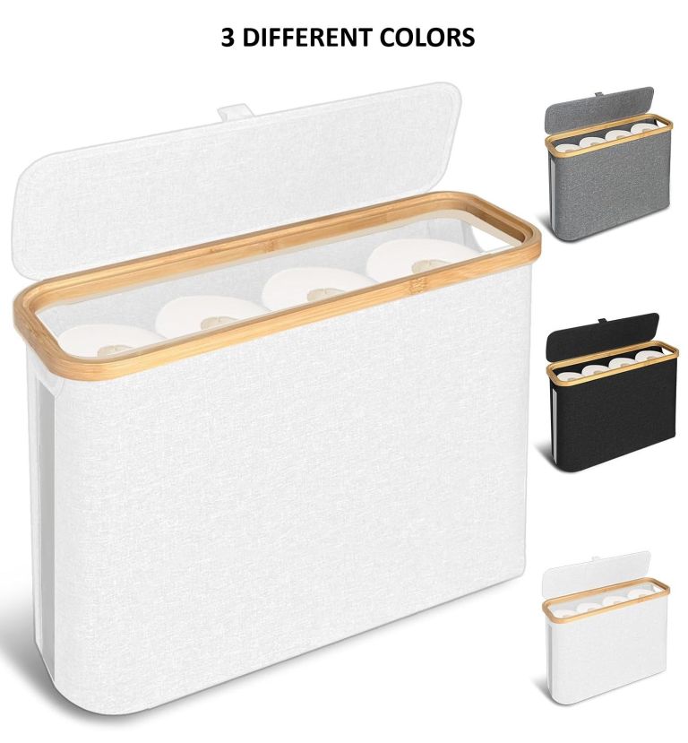 carla home 2 pack toilet paper storage basket holds up to 12 rolls with bamboo lid and handle for rv closet (grey)
