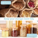 carla home 12 pack glass storage jars with bamboo lids for kitchen pantry, pasta, snacks, cookies, candy & more