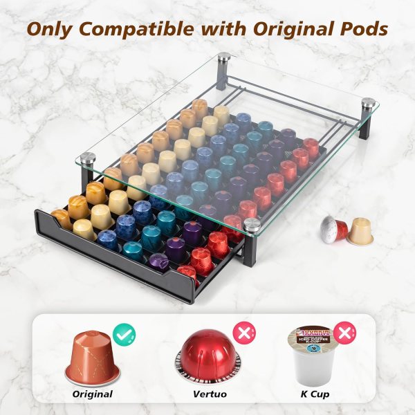 carla home 60 coffee pod holder drawer with tempered glass capsule organizer for nespresso pods and sliding drawer for kitchen countertop carla home 60 coffee pod holder drawer with tempered glass capsule organizer for nespresso pods and sliding drawer for kitchen countertop