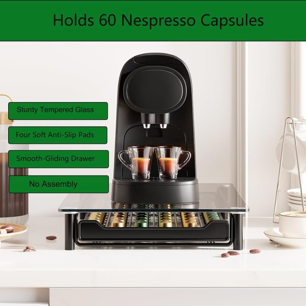 carla home 60 coffee pod holder drawer with tempered glass capsule organizer for nespresso pods and sliding drawer for kitchen countertop carla home 60 coffee pod holder drawer with tempered glass capsule organizer for nespresso pods and sliding drawer for kitchen countertop
