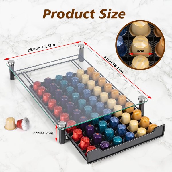 carla home 60 coffee pod holder drawer with tempered glass capsule organizer for nespresso pods and sliding drawer for kitchen countertop carla home 60 coffee pod holder drawer with tempered glass capsule organizer for nespresso pods and sliding drawer for kitchen countertop