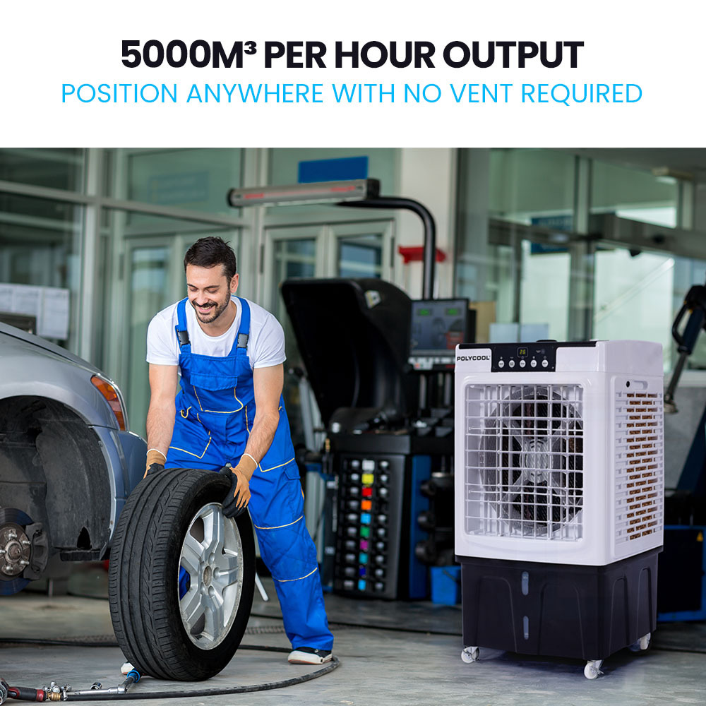polycool 30l evaporative air cooler portable industrial fan, purifier, humidifier, remote control