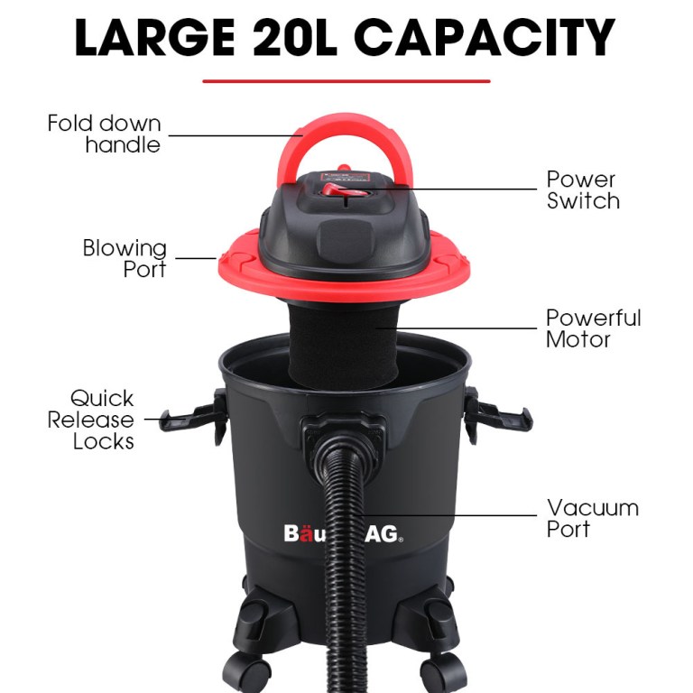 baumr ag 20l 1200w wet and dry vacuum cleaner, with blower, for car, workshop, carpet