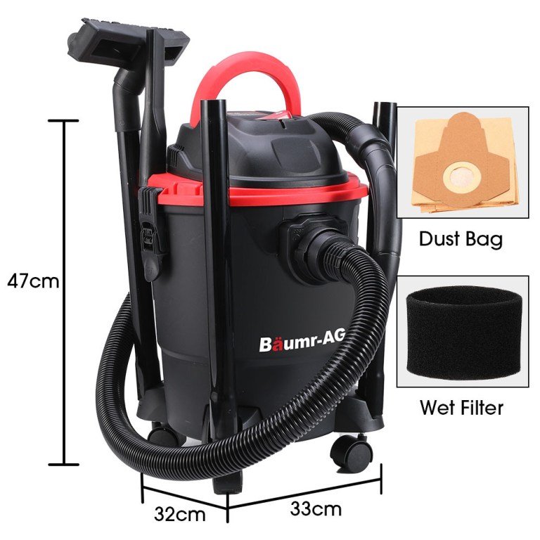 baumr ag 20l 1200w wet and dry vacuum cleaner, with blower, for car, workshop, carpet