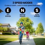 alpha edge electric scooter, kids & teens, adjustable handlebars, 3 speed modes, dual foot e brake, bluetooth music, led, black alpha edge electric scooter, kids & teens, adjustable handlebars, 3 speed modes, dual foot e brake, bluetooth music, led, black