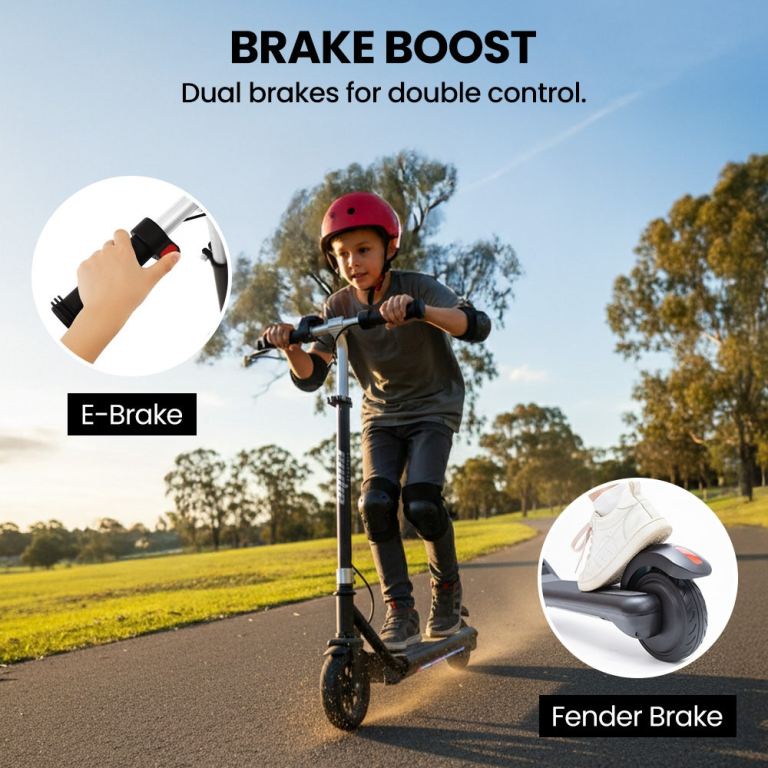 alpha edge electric scooter, kids & teens, adjustable handlebars, 3 speed modes, dual foot e brake, bluetooth music, led, black alpha edge electric scooter, kids & teens, adjustable handlebars, 3 speed modes, dual foot e brake, bluetooth music, led, black