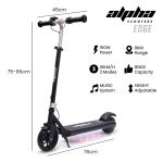 alpha edge electric scooter, kids & teens, adjustable handlebars, 3 speed modes, dual foot e brake, bluetooth music, led, black alpha edge electric scooter, kids & teens, adjustable handlebars, 3 speed modes, dual foot e brake, bluetooth music, led, black