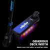 alpha edge electric scooter, kids & teens, adjustable handlebars, 3 speed modes, dual foot e brake, bluetooth music, led, blue alpha edge electric scooter, kids & teens, adjustable handlebars, 3 speed modes, dual foot e brake, bluetooth music, led, blue
