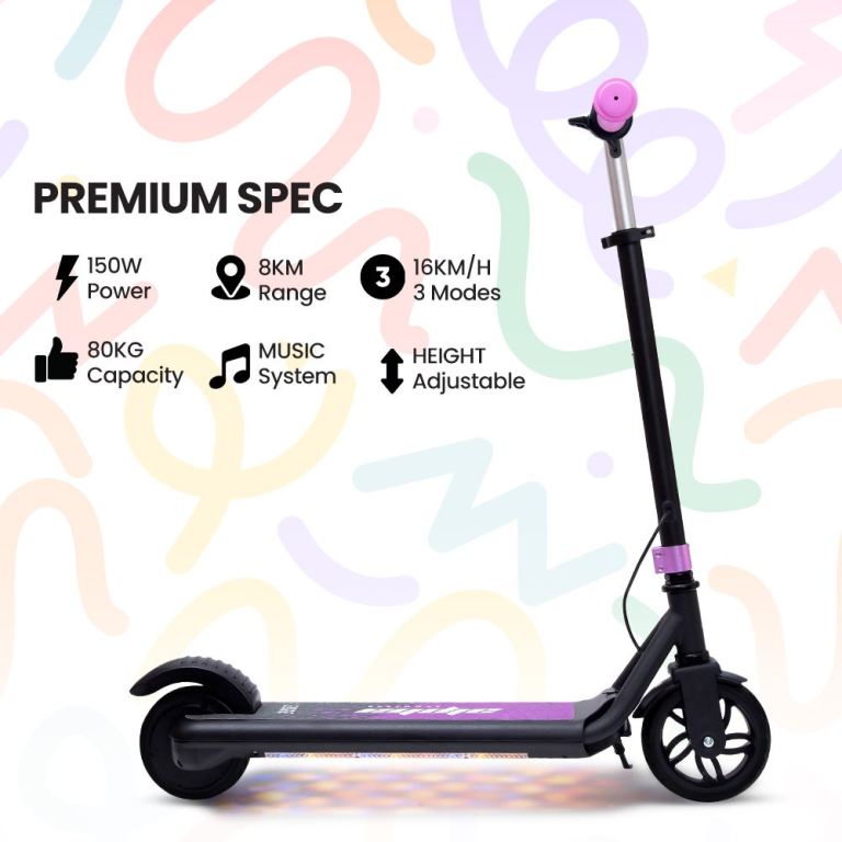 alpha edge electric scooter, kids aged 6 12, adjustable height, 3 speed modes, bluetooth, led, pink alpha edge electric scooter, kids aged 6 12, adjustable height, 3 speed modes, bluetooth, led, pink