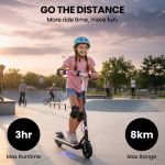 alpha edge electric scooter, kids aged 6 12, adjustable height, 3 speed modes, bluetooth, led, pink alpha edge electric scooter, kids aged 6 12, adjustable height, 3 speed modes, bluetooth, led, pink