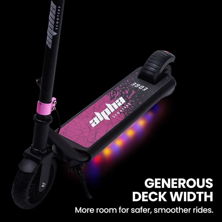 alpha edge electric scooter, kids aged 6 12, adjustable height, 3 speed modes, bluetooth, led, pink alpha edge electric scooter, kids aged 6 12, adjustable height, 3 speed modes, bluetooth, led, pink